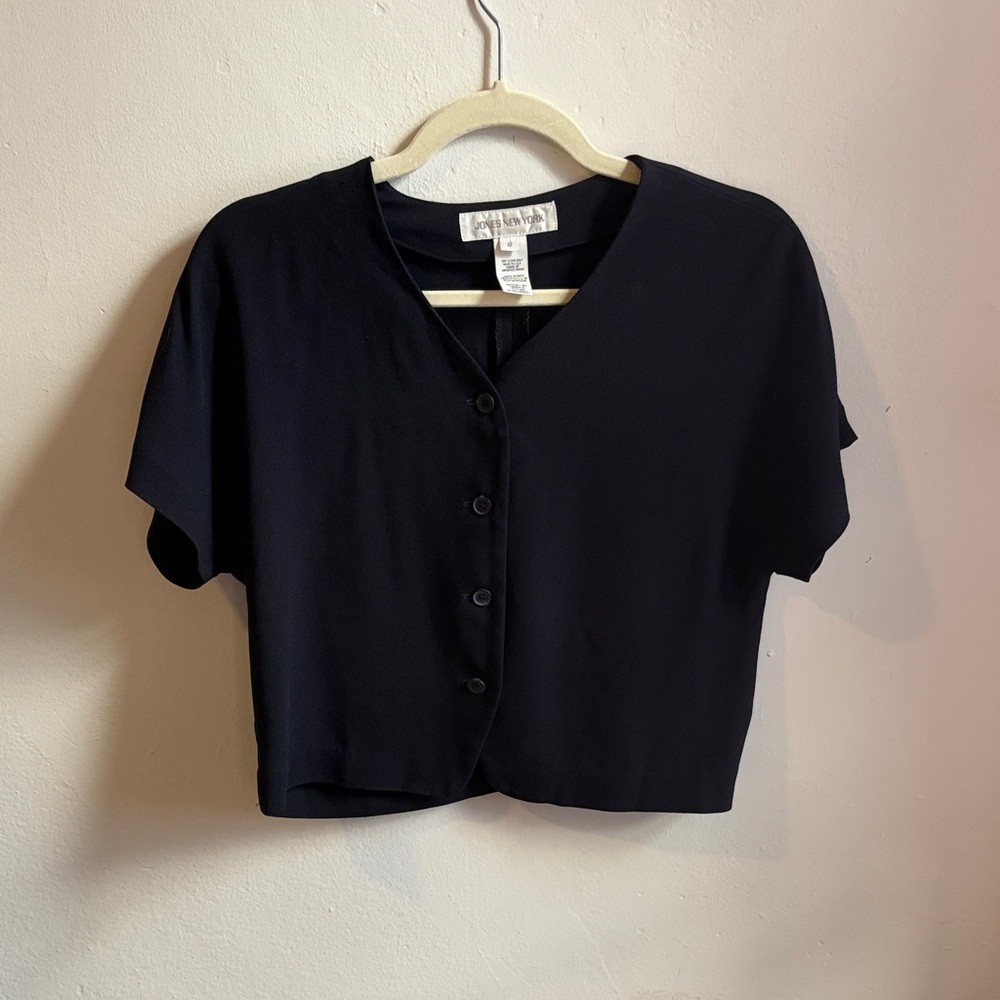 Women’s Xs-S Vintage Jones New York Black Button-Down Women's DressShirt